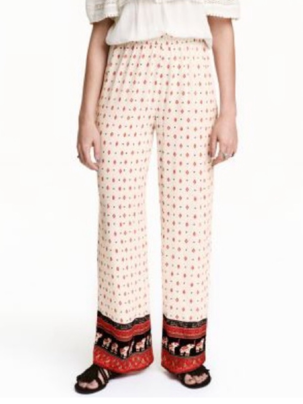 H&M Coachella Collection Cream Printed Wide-Leg Pants. Boho-chic. Festival. L